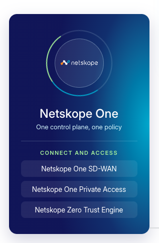 Netskope One、1つのコントロールプレーン、1つのポリシー。接続とアクセス：Netskope One SD-WAN、Netskope One Private Access、Netskope Zero Trust Engine。