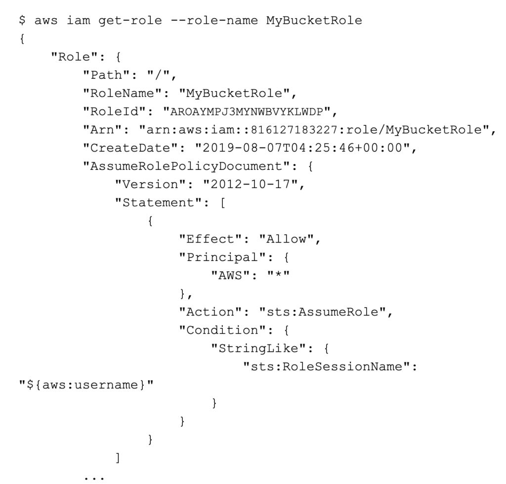 Example of CLI scripts running as a job that checks the fields in Role.AssumdedRolePolicyDocument in the returned policy json