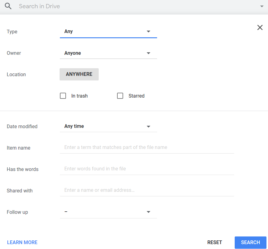 Figure depicting the search function in Google Drive