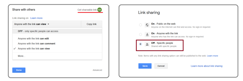 Figure depicting how to share links with specific people through Google Drive