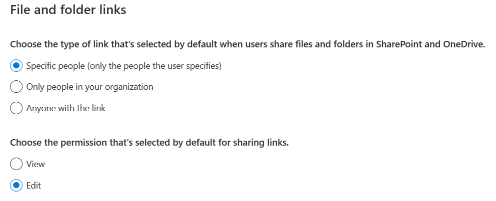 Screenshot of O365 link sharing settings
