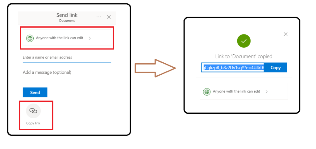 Screenshot showing "copy link" option in O365 personal accounts