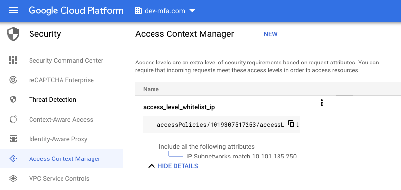 Screenshot of Access Context Manager