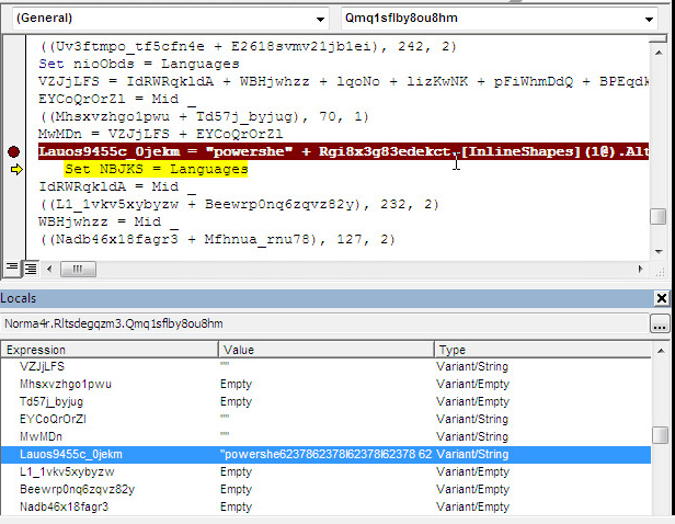 Screenshot showing this code in the debugger, which includes a preview of the AlternativeText which begins 62378623.