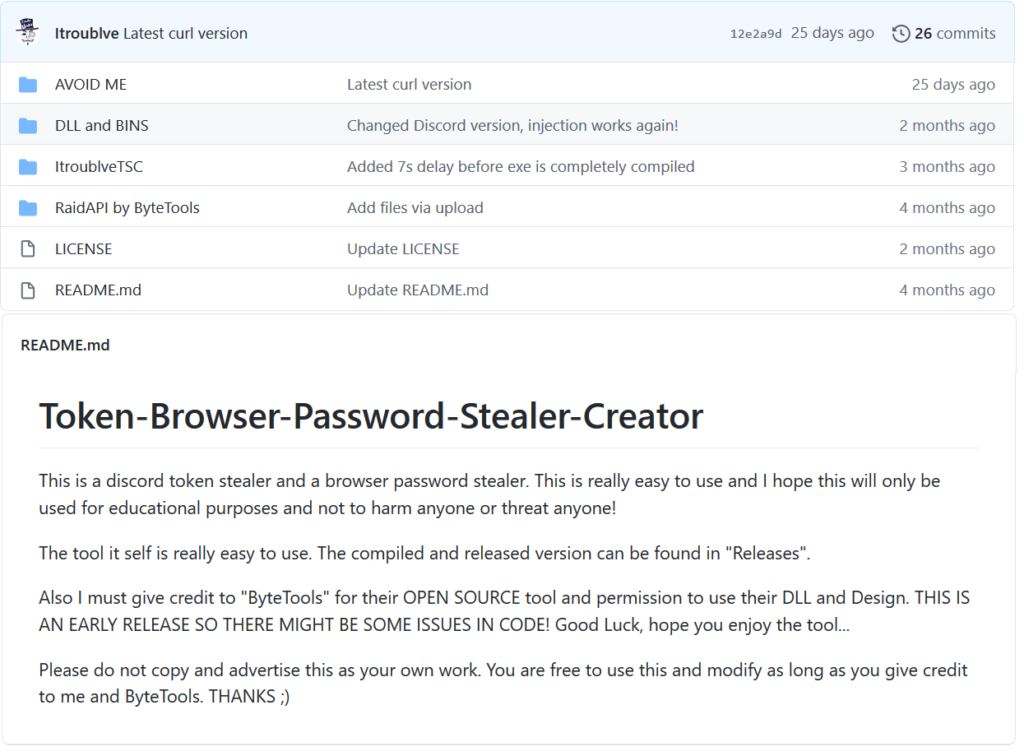 Screenshot showing Github repository of Token-Browser-Password-Stealer-Creator