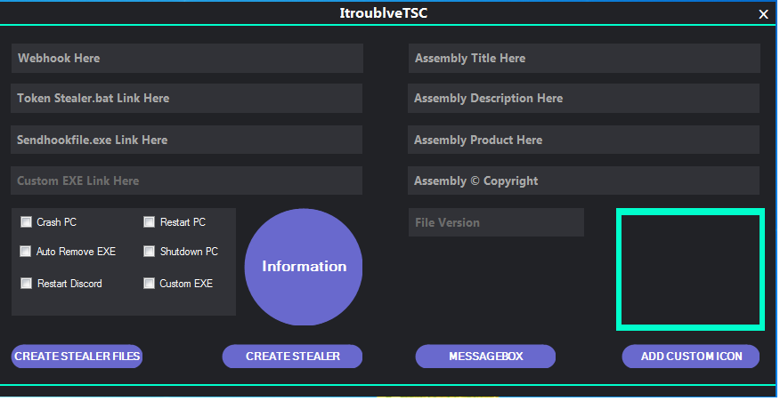 Screenshot shoiwng executable named “ItroublveTSC.exe” that is used to generate the malware and its components