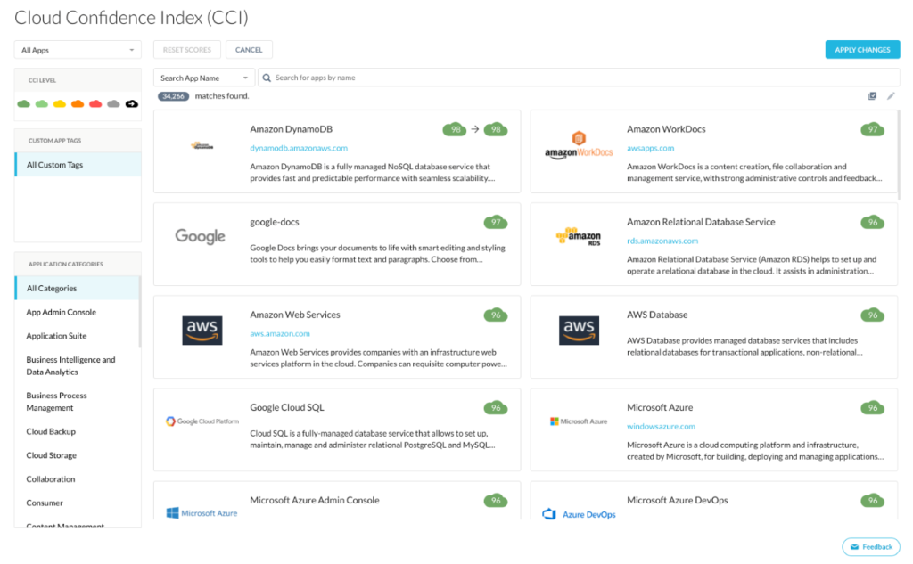 Screenshot of Netskope's Cloud Confidence Index