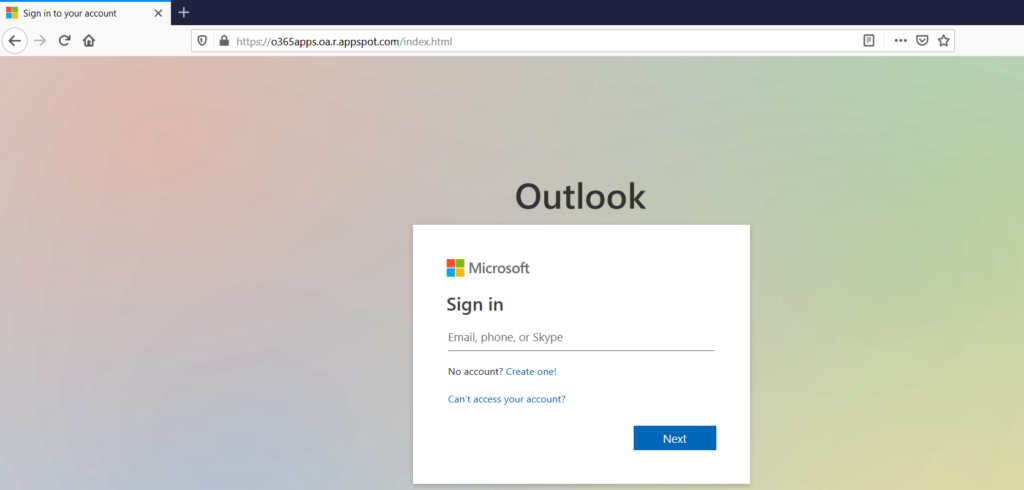 Example of a nearly perfect copy of a Microsoft login page used for phishing.