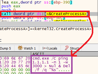 Screenshot showing malware deleting itself after detecting a memory breakpoint