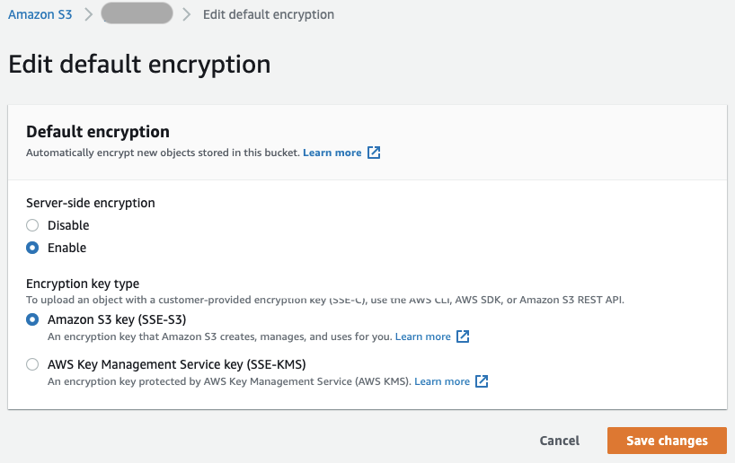 Screenshot of the two available encryption types in the Console