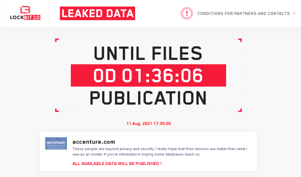 Screenshot of LockBit official website showing the Accenture information.