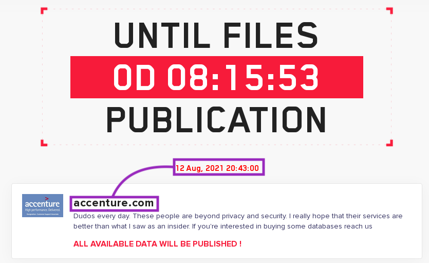 Screenshot showing new deadline established by the attackers for Accenture’s ransom