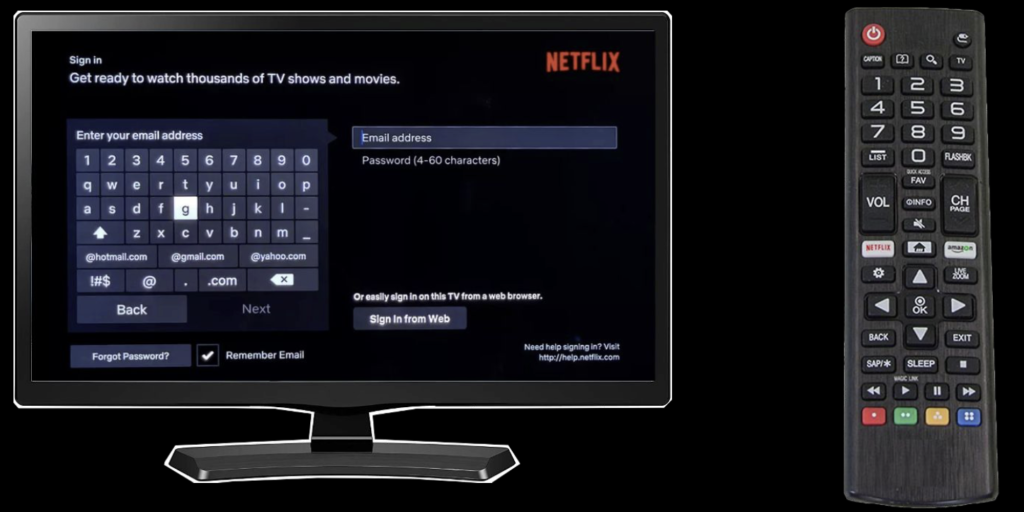 Image of Netflix login screen on a TV