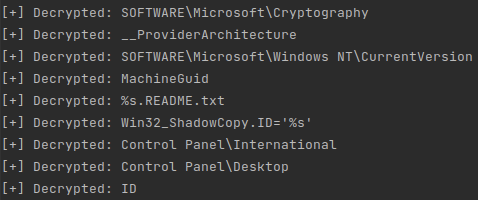 Figure showing some of BlackMatter’s decrypted strings.