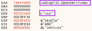 Figure showing ransomware trying to open the VSS service.