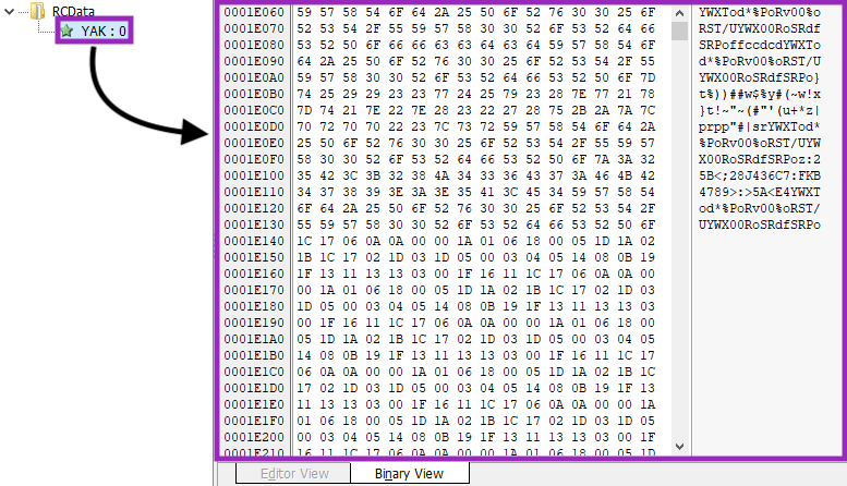 Screenshot of Warzone RAT encrypted payload.