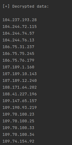 Screenshot of part of decrypted data from the analyzed SquirrelWaffle payload.