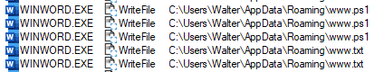 Screenshot of VBA function dropping payloads in disk.