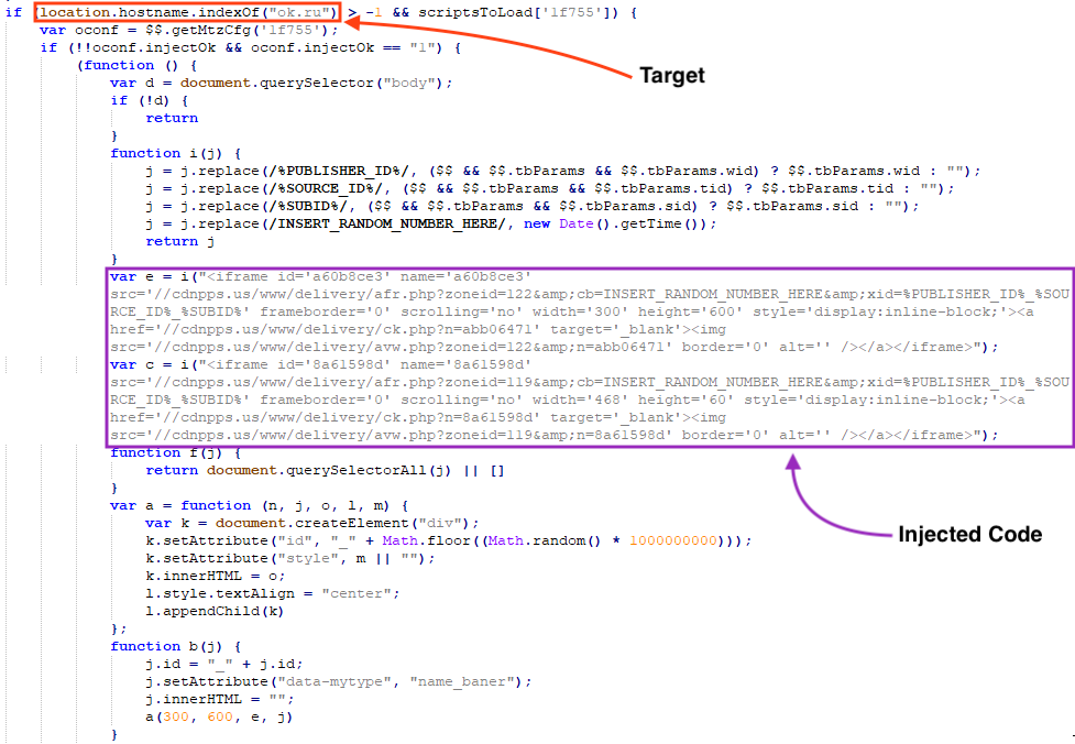 Screenshot of function to inject JavaScript code into the page.