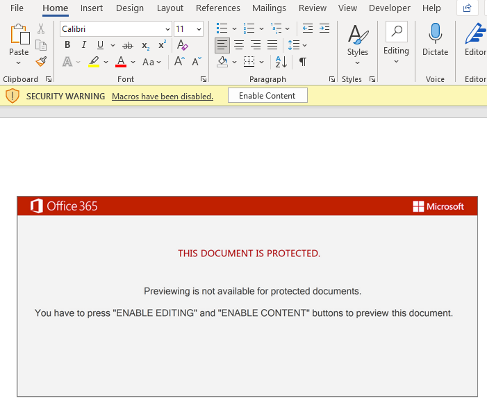 Example of a malicious document that delivers Emotet.