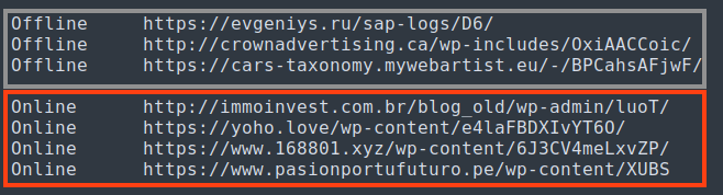 Screenshot of Online and Offline URLs from Emotet’s document.