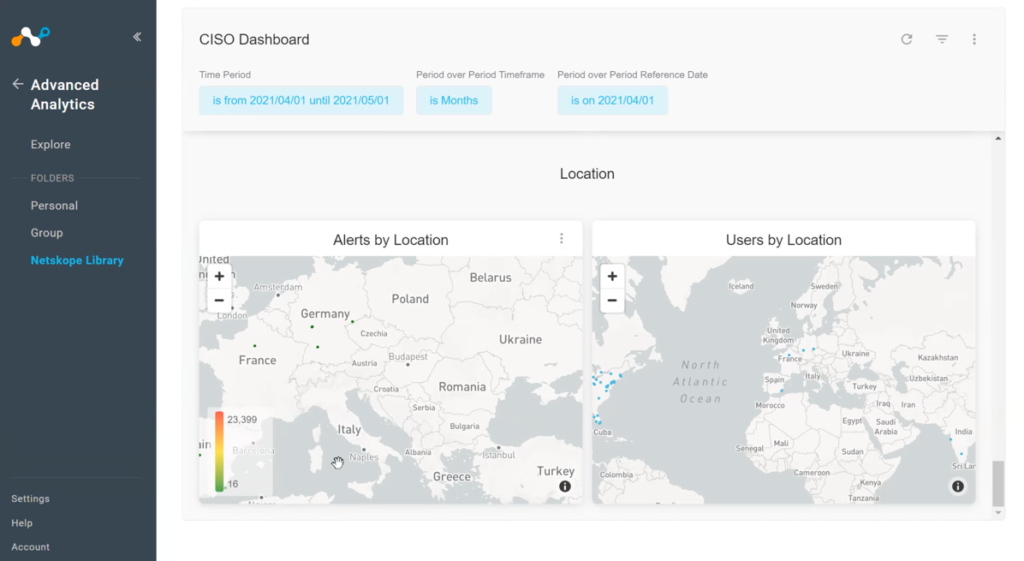Screenshot of viewing alerts and users by location in Advanced Analytics