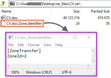 Screenshot of Zone.Identifier ADS within the RAR file.