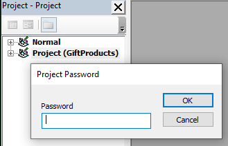 Example of VBA project protected by password.