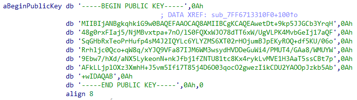 Example of Night Sky attacker’s public RSA (2048 bit) key used in the encryption process