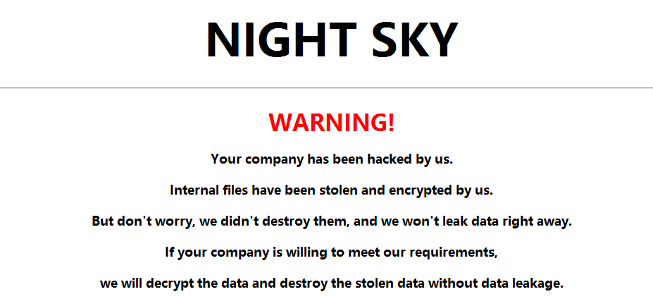 Example of Night Sky ransom note.