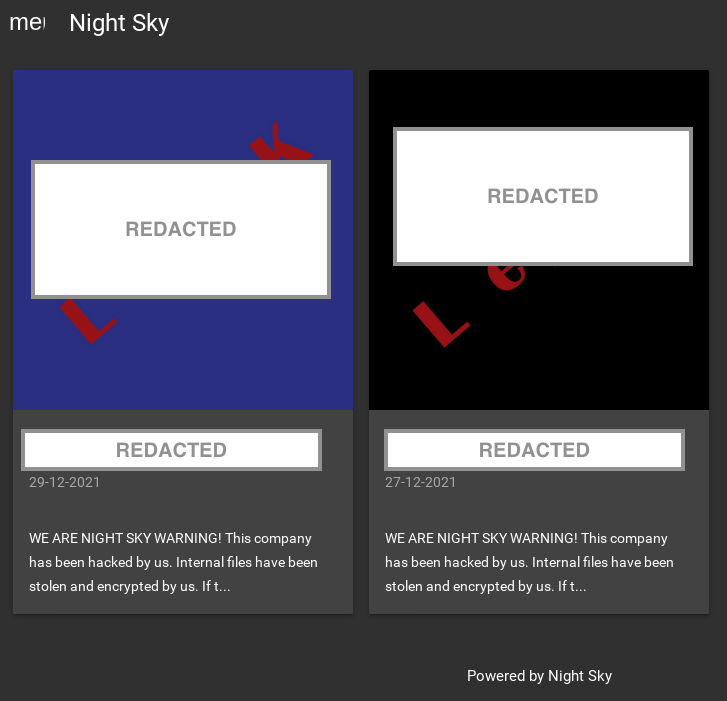 Screenshot of the two victim’s listed on the Night Sky website.