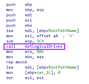 Screenshot of malware listing OS drives.