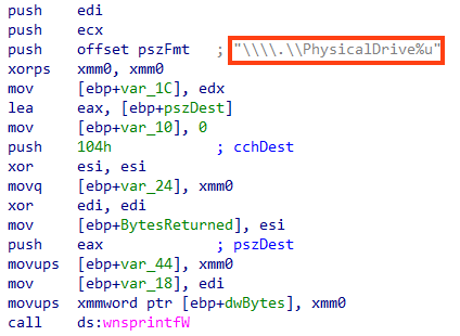 Screenshot of listing physical drives to trigger the wiping routine.