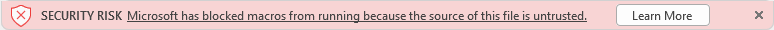 Screenshot of Security warning showing that the macro was blocked.