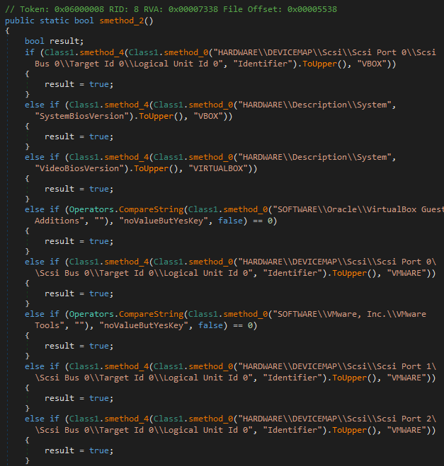 Screenshot of functionality to detect virtualized environments.