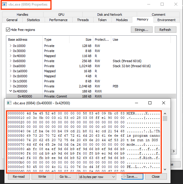 Screenshot of Formbook injected into “vbc.exe”