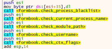 Screenshot of Formbook anti-analysis mechanisms.