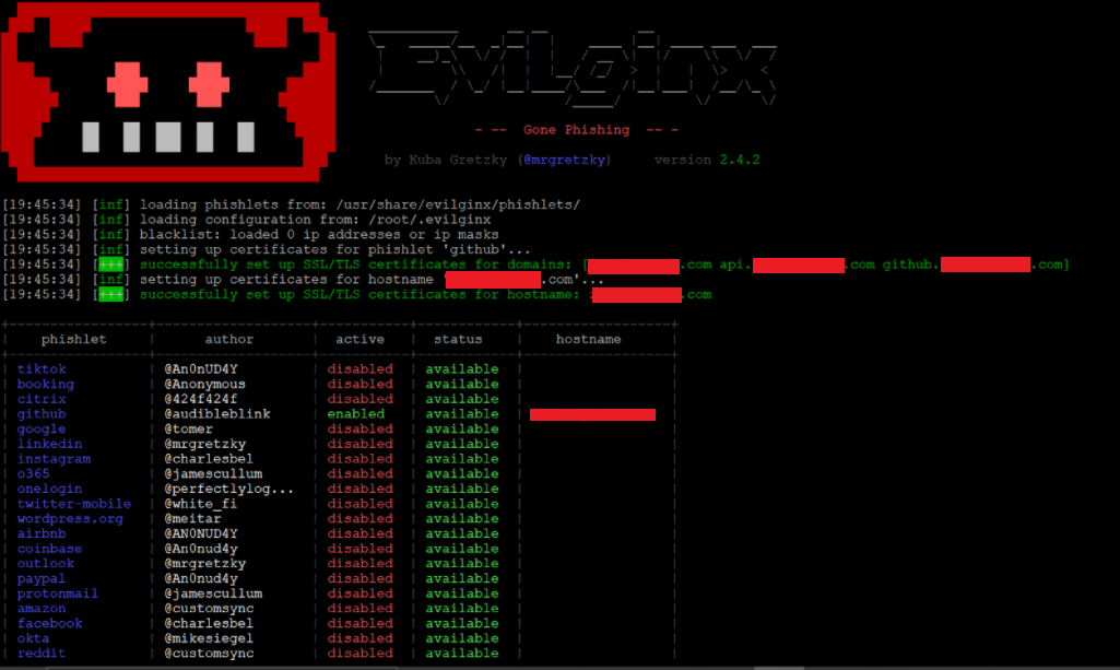 Screenshot of Evilginx page