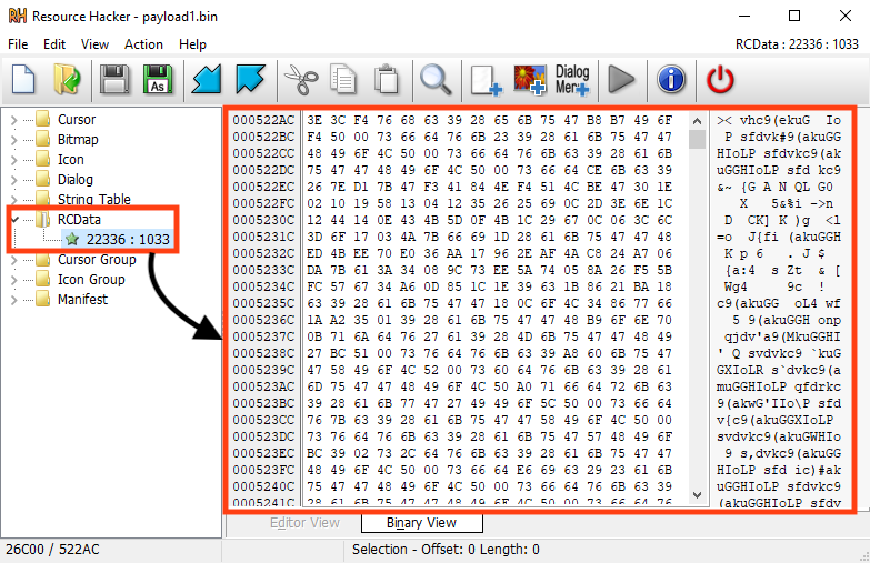 Screenshot of Encrypted Emotet payload.