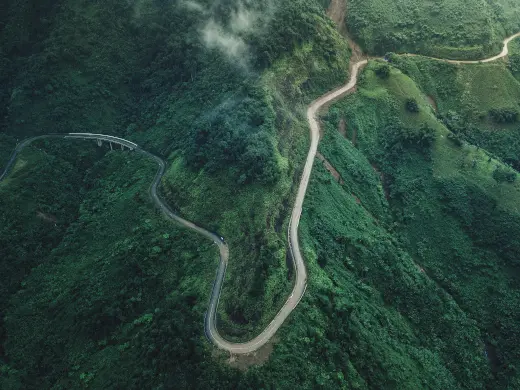 Switchback road atop a cliffside