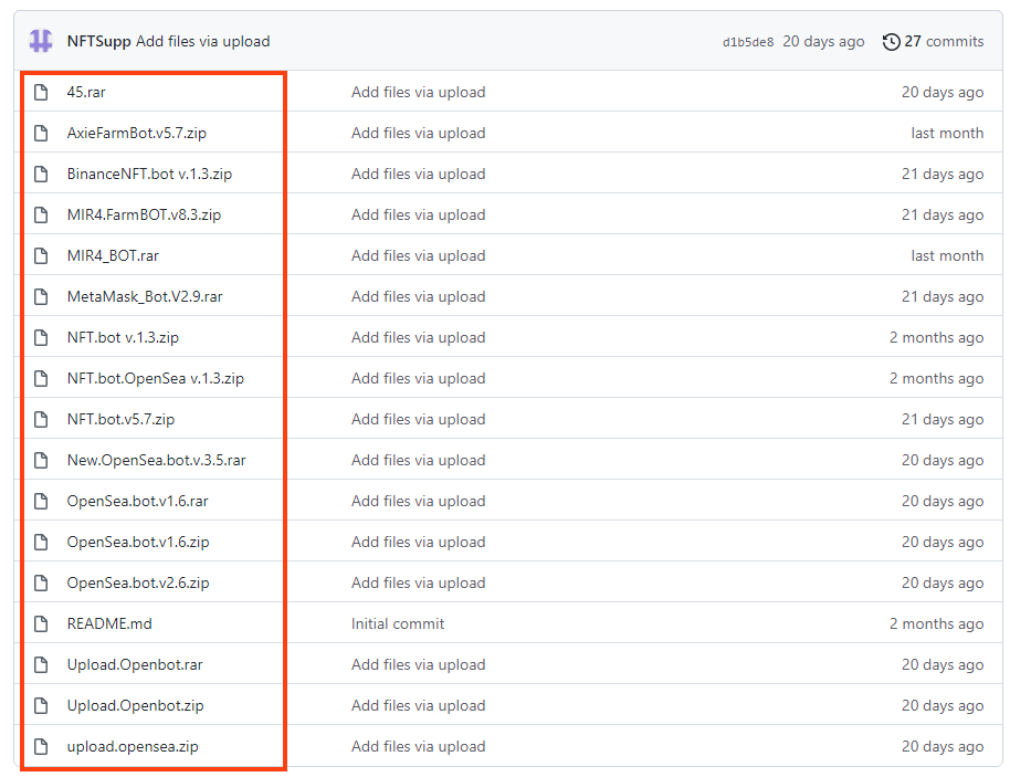 Example of compressed files within the same repository.