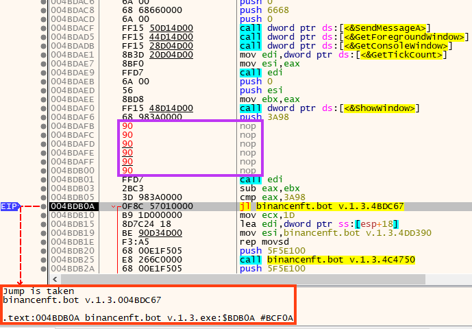 Screenshot of RedLine loader exiting the process if the Sleep function is bypassed.